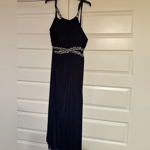 Beautiful dark blue formal dress. Rhinestone embellishments